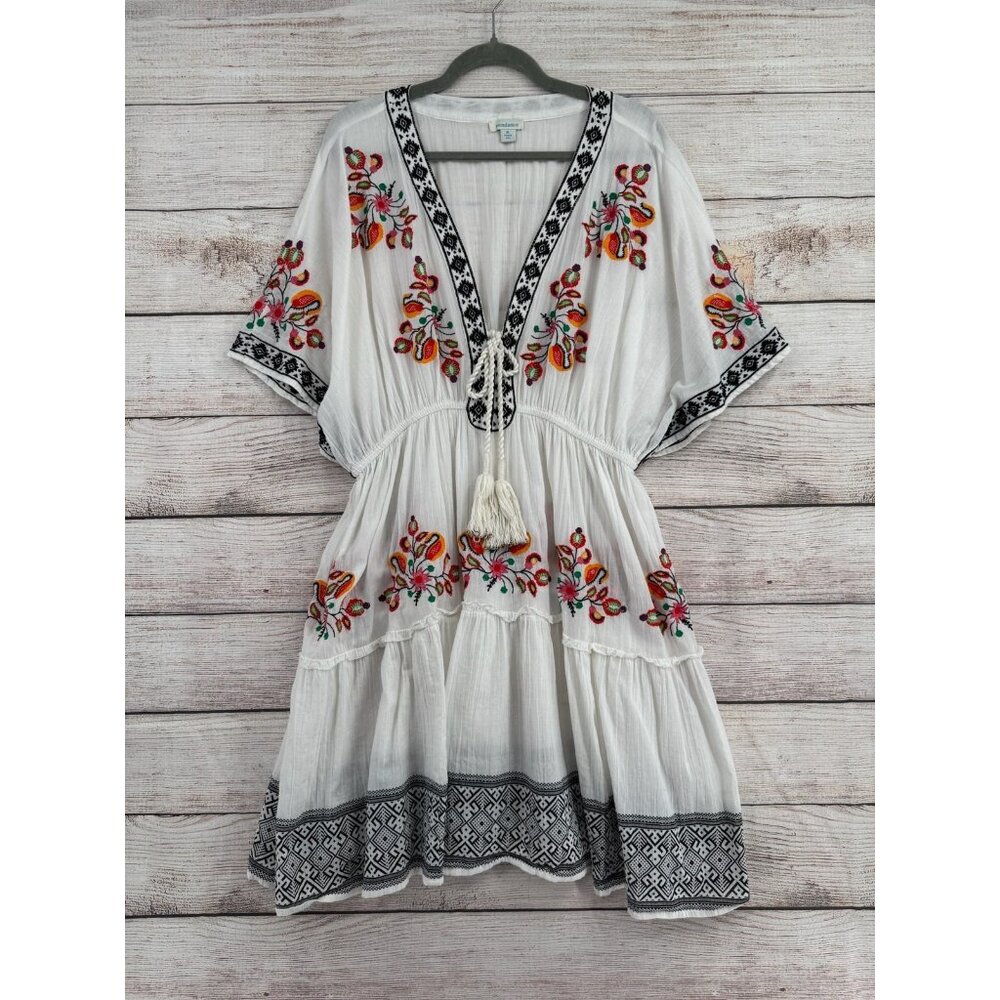 Sundance White Mini Dress with Red and Orange Embroidery